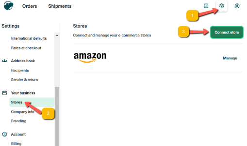 Shippo store connection screen